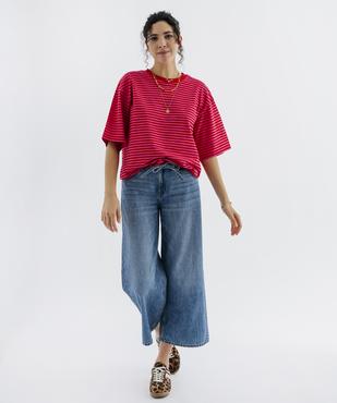 Tee-shirt manches courtes coupe large en jersey de coton rayé femme vue4 - GEMO 4G FEMME - GEMO