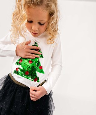 Tee-shirt de Noël fille à manches longues et sequins réversibles vue1 - GEMO (ENFANT) - GEMO
