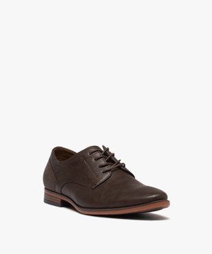 Derbies homme unis à lacets rond cirés  vue2 - GEMO(URBAIN) - GEMO