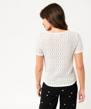 Tee-shirt manches courtes en maille de coton ajourée femme vue3 - GEMO(FEMME PAP) - GEMO