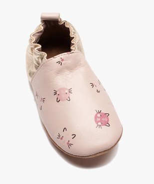 Chaussons bébé fille en cuir imprimés chats vue5 - GEMO 4G BEBE - GEMO