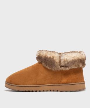 Chaussons boots en suédine avec col fourré femme - Isotoner vue3 - ISOTONER - GEMO