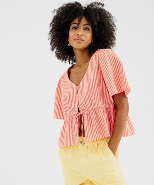 Blouse manches courtes en seersucker à basque femme vue1 - GEMO(FEMME PAP) - GEMO