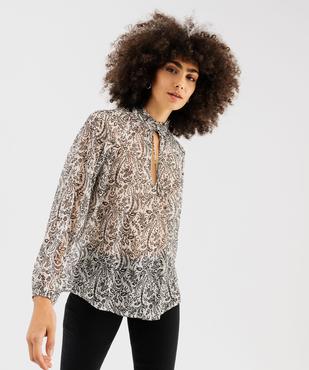 Blouse en voile transparent avec col froncé femme vue1 - GEMO 4G FEMME - GEMO