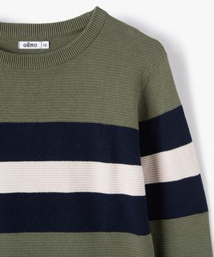 Pull garçon en maille fantaisie à larges bandes vue2 - GEMO (JUNIOR) - GEMO