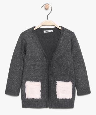 Gilet bébé fille porté ouvert en maille duveteuse pailletée vue1 - GEMO(BEBE DEBT) - GEMO