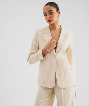Veste blazer à fines rayures en viscose et lin femme vue1 - GEMO(FEMME PAP) - GEMO