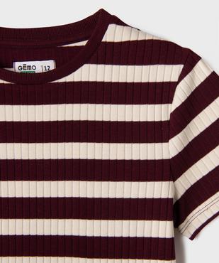 Tee-shirt manches courtes en maille côtelée à rayures fille vue2 - GEMO 4G FILLE - GEMO