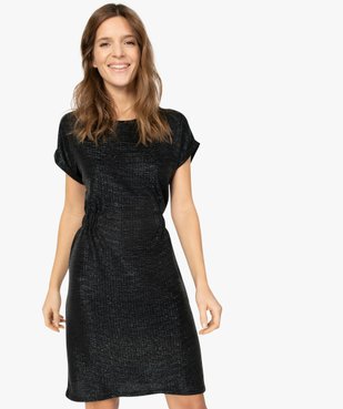 Robe femme à manches courtes en matière pailletée vue1 - GEMO(FEMME PAP) - GEMO