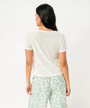 Tee-shirt à manches courtes en maille ajourée esprit crochet femme vue3 - GEMO(FEMME PAP) - GEMO