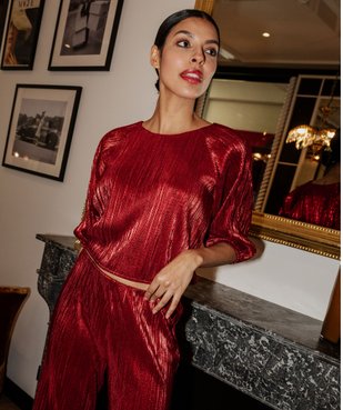 Tee-shirt manches 3/4 en maille plissée métallisée femme vue1 - GEMO(FEMME PAP) - GEMO