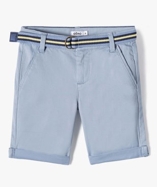 Bermuda garçon en toile avec revers et ceinture tricolore vue2 - GEMO 4G GARCON - GEMO