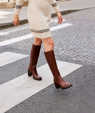 Bottes à talon haut dessus uni et à semelle plateforme vue1 - FOLLOW ME G4G - GEMO