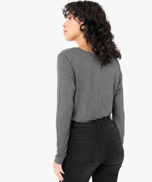 Tee-shirt femme à manches longues et col V en dentelle vue3 - GEMO 4G FEMME - GEMO
