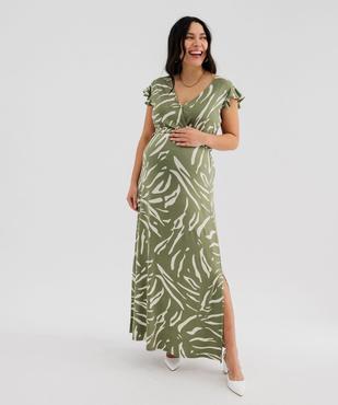 Robe longue à col cache-cœur et manches courtes volantées femme vue2 - GEMO 4G MATERN - GEMO