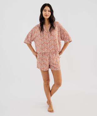 Veste de pyjama fluide courte imprimée femme vue4 - GEMO 4G FEMME - GEMO
