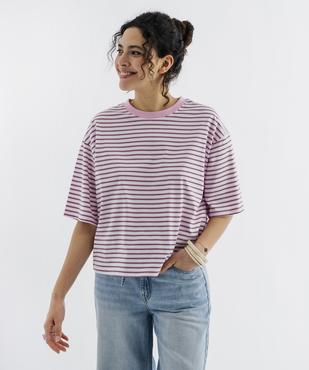 Tee-shirt manches courtes coupe large en jersey de coton rayé femme vue1 - GEMO 4G FEMME - GEMO