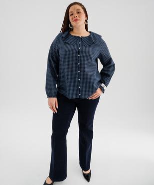 Chemise manches longues en coton stretch à carreaux et grand col femme grande taille vue4 - GEMO (G TAILLE) - GEMO