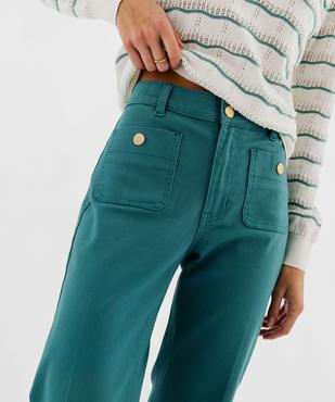 Pantalon flare taille haute en coton extensible femme vue3 - GEMO(FEMME PAP) - GEMO