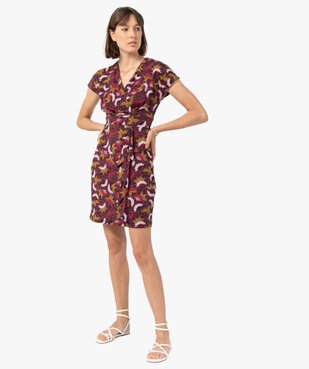 Robe femme imprimée à manches courtes effet drapé vue1 - GEMO(FEMME PAP) - GEMO