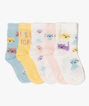 Chaussettes hautes imprimées chats bébé (lot de 5) vue1 - GEMO 4G BEBE - GEMO