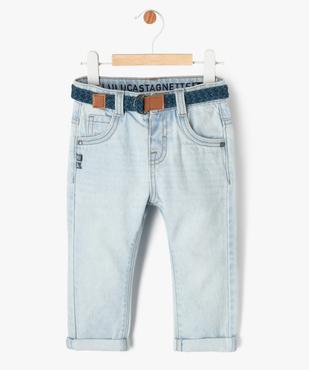 Jean délavé avec ceinture tressée bébé garçon - LuluCastagnette vue1 - LULUCASTAGNETTE - GEMO