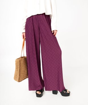 Pantalon large en maille stretch texturée femme vue1 - GEMO(FEMME PAP) - GEMO