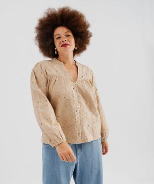 Blouse manches longues à broderies fleuries femme grande taille vue1 - GEMO (G TAILLE) - GEMO
