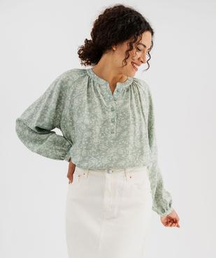Blouse manches longues en viscose fleurie à col rond boutonné femme vue1 - GEMO 4G FEMME - GEMO