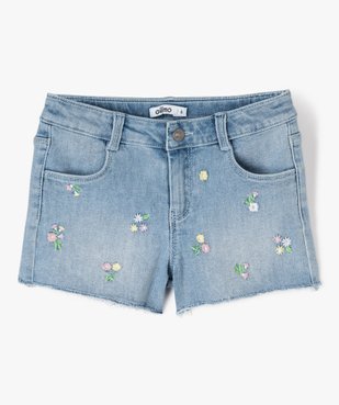 Short en jean fille à fleurs brodés et bord-franc vue1 - GEMO (ENFANT) - GEMO