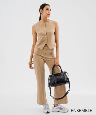 Ensemble gilet de costume et pantalon de tailleur beige pour femme - GEMO