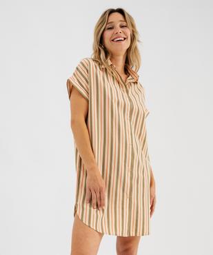 Chemise de nuit rayée à manches courtes femme vue1 - GEMO(HOMWR FEM) - GEMO