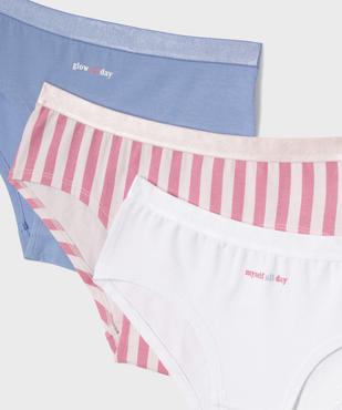 Shorties en coton biologique avec inscriptions et rayures fille (lot de 3) vue2 - GEMO 4G FILLE - GEMO