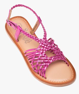 Sandales fille à fines brides tressées en cuir métallisé vue5 - GEMO (ENFANT) - GEMO