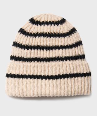 Bonnet rayé en maille côtelée à revers fille vue1 - GEMO (JUNIOR) - GEMO