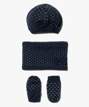 Ensemble 3 pièces bébé fille : bonnet + tour de cou + moufles vue1 - GEMO(BEBE DEBT) - GEMO