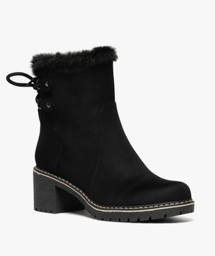 Boots femme fourrées à talon dessus en suédine avec zip intérieur vue2 - GEMO(URBAIN) - GEMO