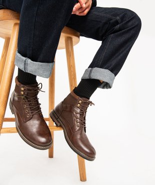 Boots homme unis à lacets avec zip fantaisie vue1 - GEMO (CASUAL) - GEMO