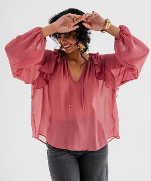 Blouse manches longues en voile vaporeux femme vue1 - GEMO 4G FEMME - GEMO
