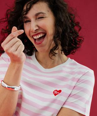 Tee-shirt manches courtes à rayures avec coeur brodé femme vue2 - GEMO(FEMME PAP) - GEMO