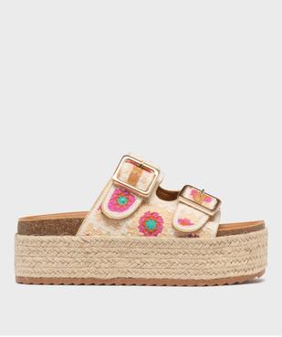 Mules à semelle plateforme en corde et brides en crochet femme vue1 - 5 MILES - GEMO