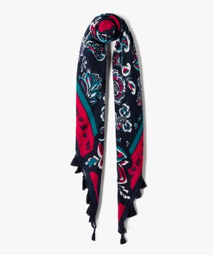 Foulard carré imprimé fleuri et pompons femme vue1 - GEMO 4G FEMME - GEMO