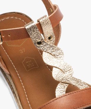 Sandales femme compensées en cuir avec détail tressé doré - Taneo vue6 - TANEO - GEMO