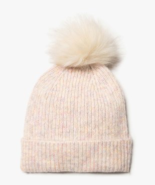 Bonnet fille en maille côtelée multicolore avec pompon vue2 - GEMO (JUNIOR) - GEMO