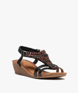 Sandales femme à petit talon compensé dessus en perles vue2 - SANS MARQUE - GEMO
