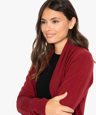 Gilet femme porté ouvert avec col châle côtelé vue2 - GEMO (MAILLE) - GEMO