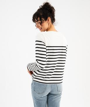 Tee-shirt manches longues rayé en coton épais femme vue3 - GEMO 4G FEMME - GEMO