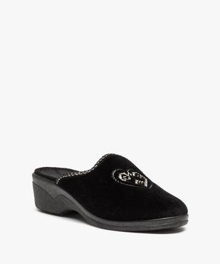 Chaussons femme mules confort en velours brodés cœur vue2 - GEMO(HOMWR FEM) - GEMO