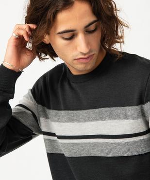 Pull en maille fine à bandes texturées homme vue2 - GEMO (HOMME) - GEMO