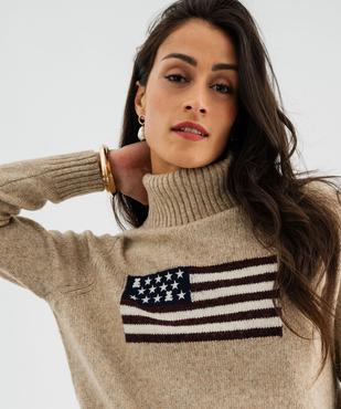 Pull à col roulé et motif drapeau US avec de la laine femme - LuluCastagnette vue2 - LULUCASTAGNETTE - GEMO